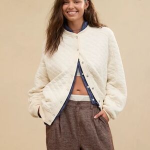Aerie Quilted Cardi Bomber Jacket, Beige Cream, Size XS